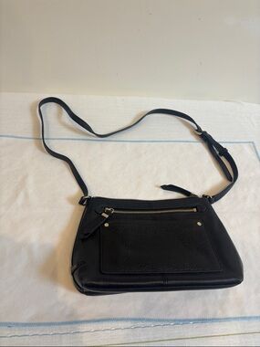 Cole Haan Black Pebbled Leather Crossbody with Front Zip Pocket